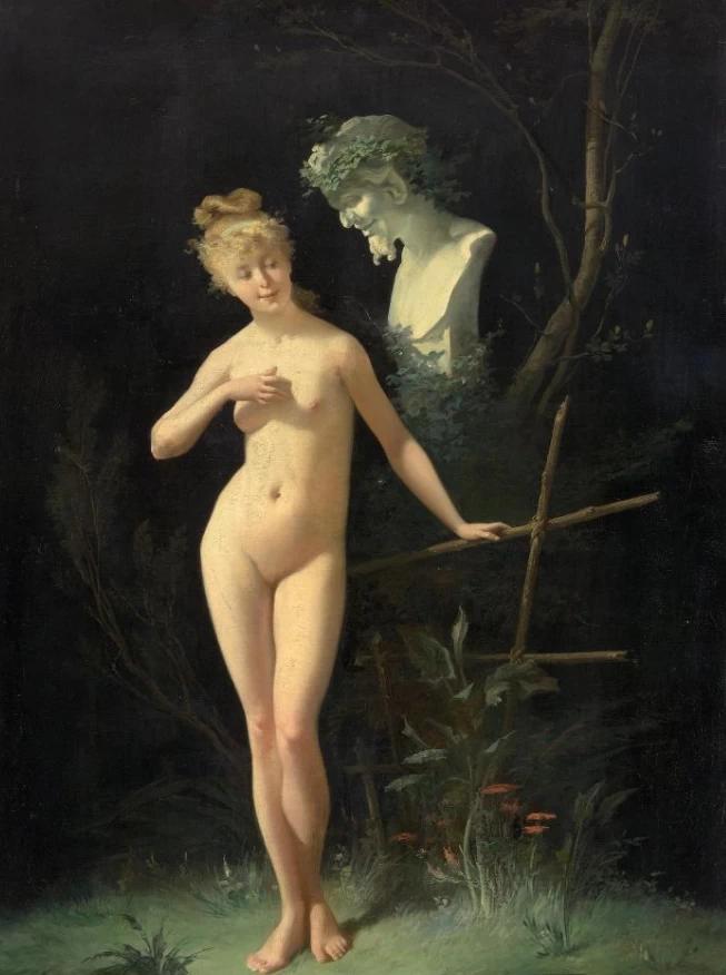 Ninfa davanti al busto di un fauno